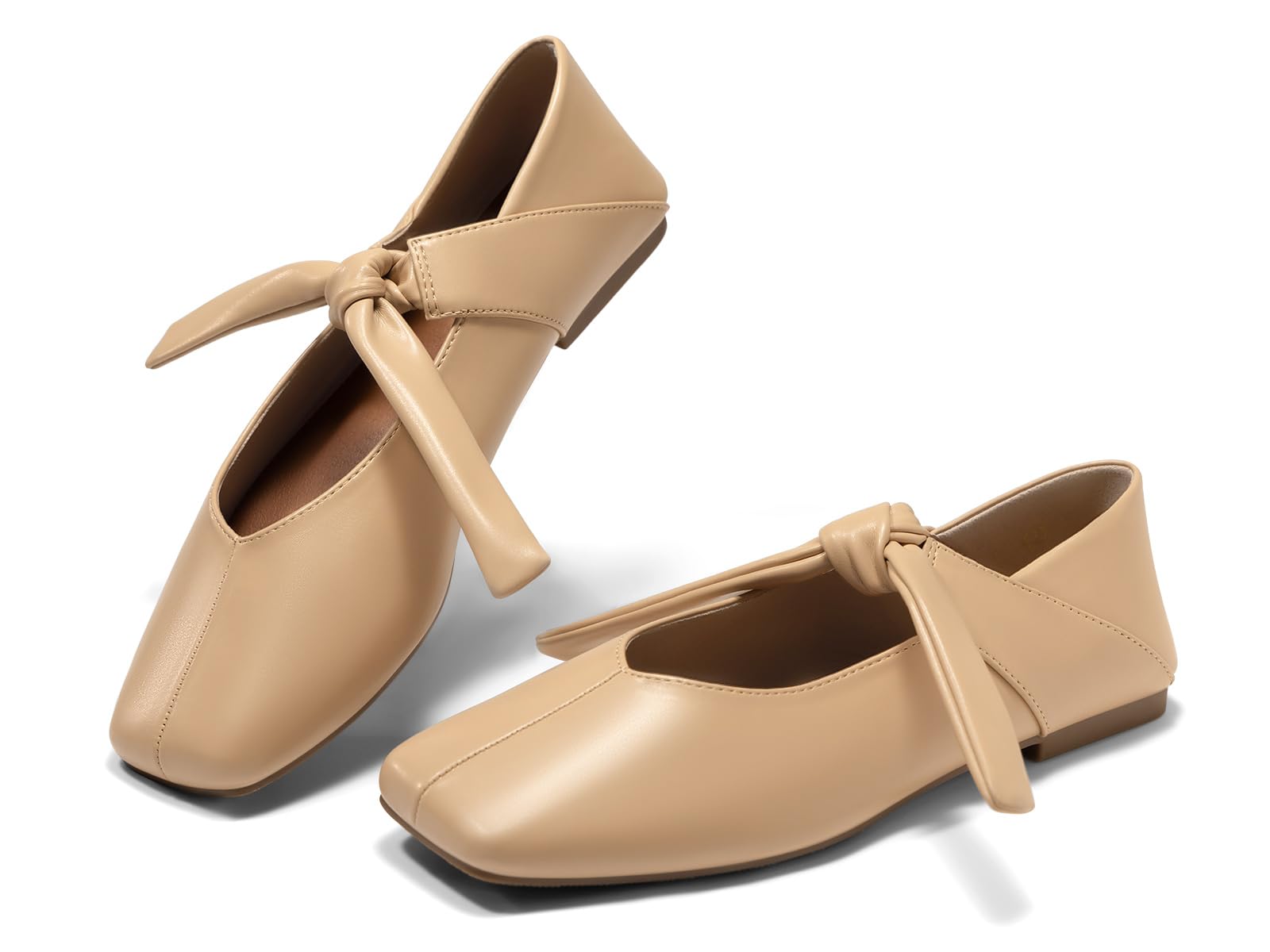 Coutgo Womens Mary Jane Flats Bow Square Toe Ballet Flats Dressy Comfortable Slip on Flat Shoes