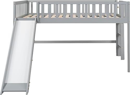 Miniatura 17 de Harper & Bright Designs Cama alta baja con tobogán, cama individual tipo loft para niños con barandilla de seguridad y escaleras, marco de cama de