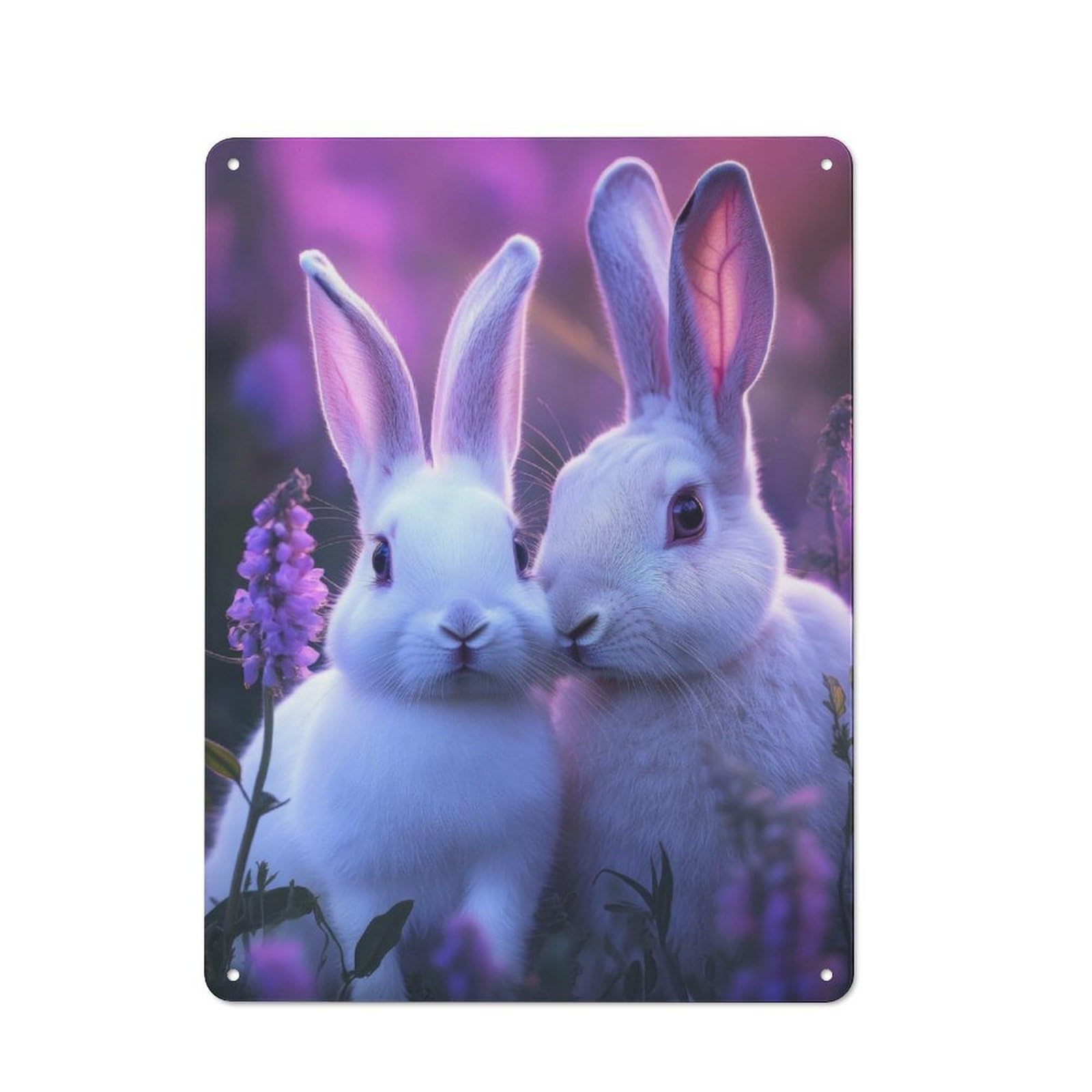 Junmoney Two White Rabbits In Flowers 40X30cm Retro Tin Wall Plaque With For Pub Or Café, A Winter Wall Decor Update For Café Interior Fans