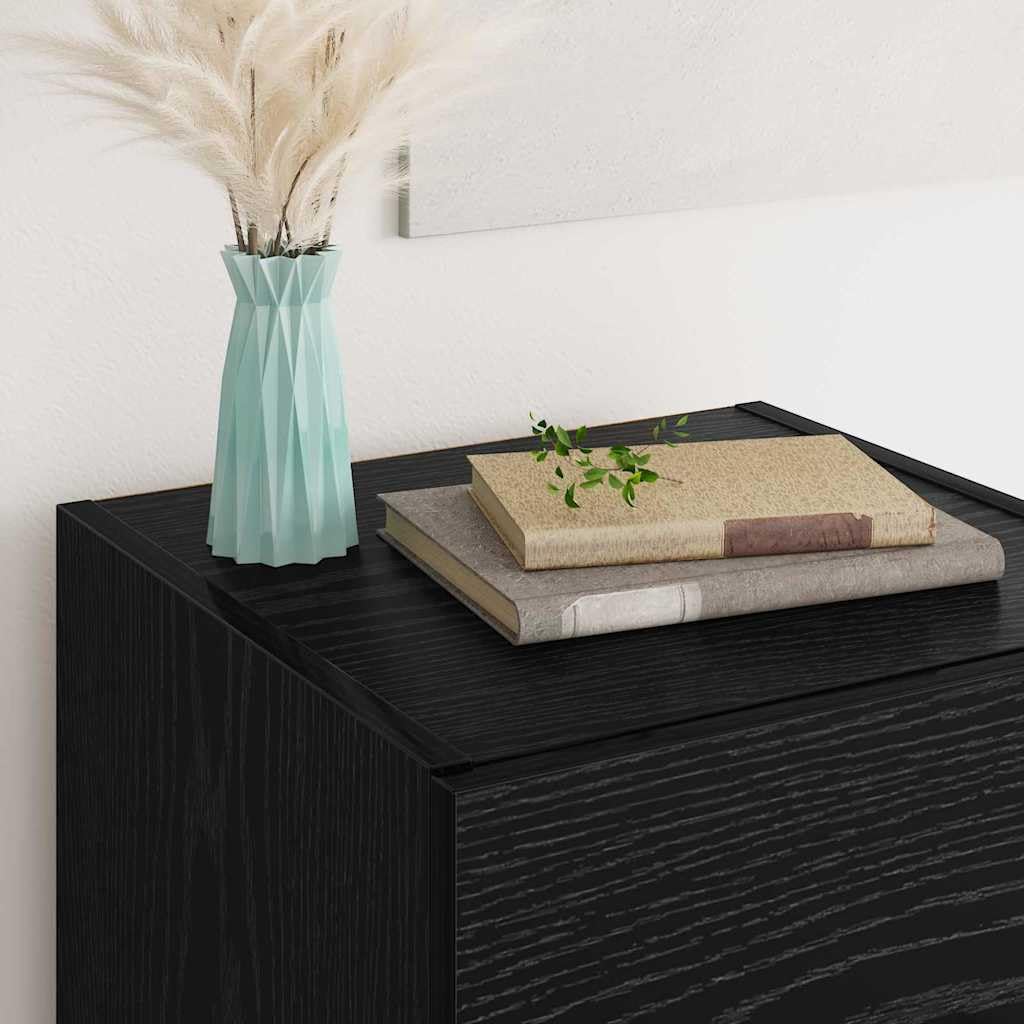 Credenza nera effetto rovere, 34,5 x 34 x 90 cm, in legno con cassetto e vano portaoggetti, per soggiorno, sala da pranzo, corridoio, ufficio