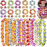 collares para fiesta ibicenca 【40 Conjuntos】40 piezas de suministros de fiesta hawaiana Luau. Incluye 10 collares hawaianos de lei, 10 diademas elásticas de flores de seda, 20 pulseras elásticas de flores, cantidad suficiente y colores para adultos y niños.