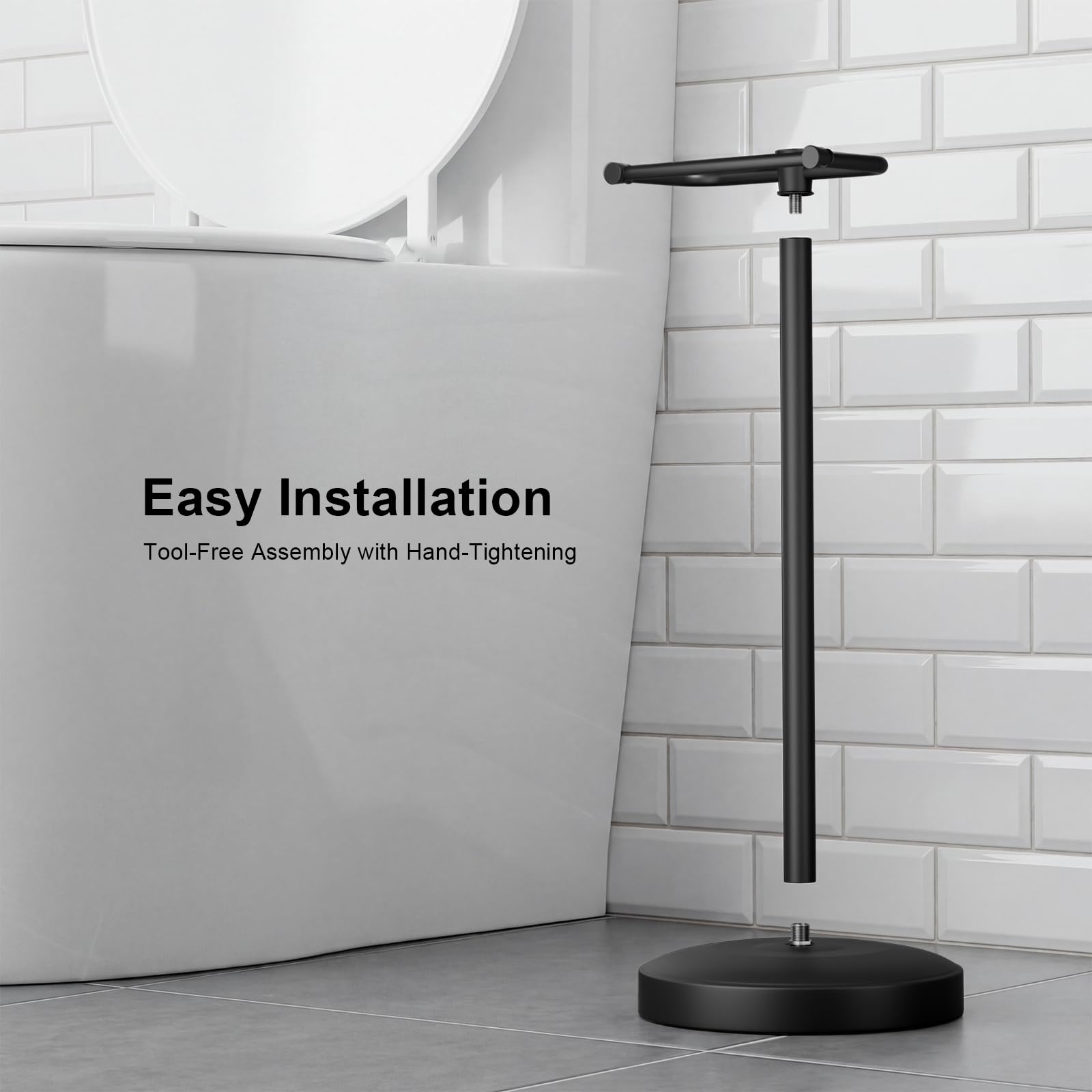 Freestanding Toilet Paper Holder Stand, Heavy Duty Matte Black Stainless Steel Toilet Paper Holder with Weighted Base, Rustproof & Tool-Free Installation for Modern Bathrooms — Amazon image 5