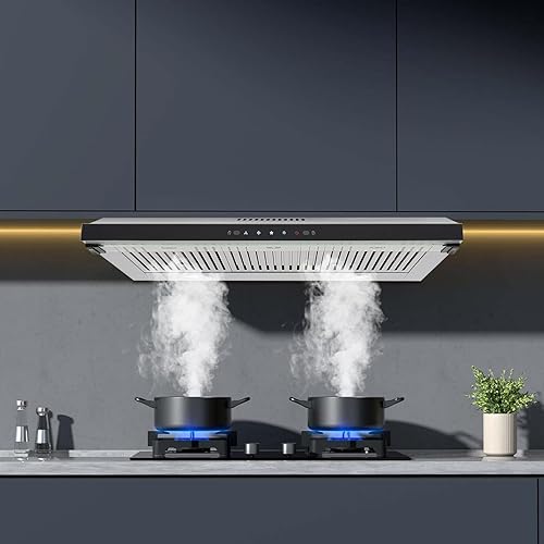 Miniatura 9 de 36 In Range Hood Under Cabinet, 600-1200cfm Dual Motors Stainless Steel Kitchen Stove Vent Hood 3 Speed Exhaust Fan TouchRemoteGesture Control with