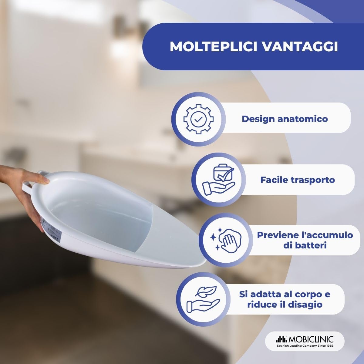 Mobiclinic®, Padella Sanitaria, Igiene Intima, Emorroidi, Post-parto, Anziani, 41x28x10 cm, Capacità 2500 ml, Antiscivolo, Bianco, Seren
