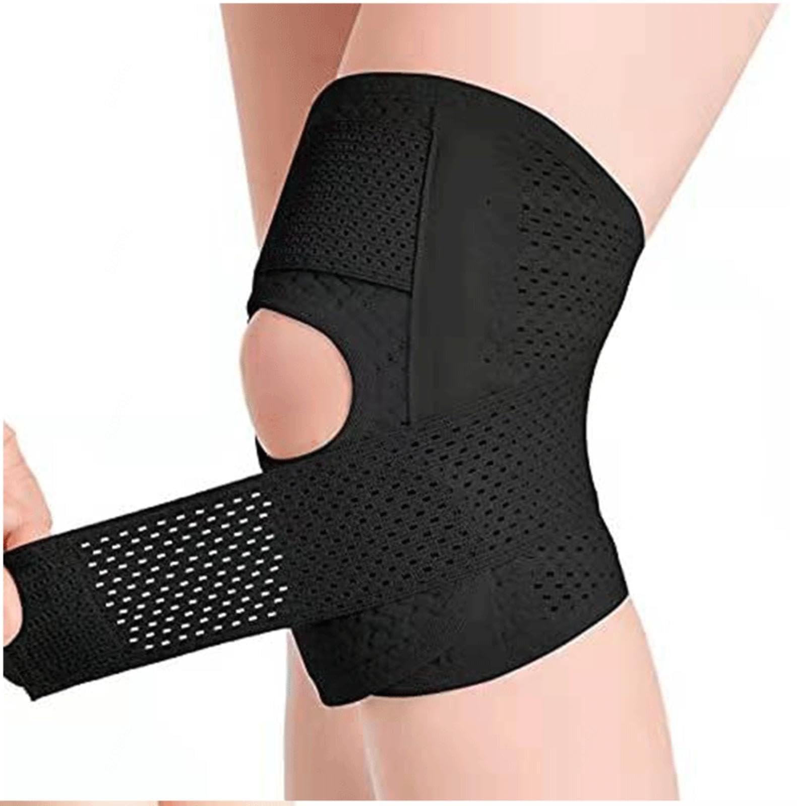 VIDECOR Knieschoner für Männer und Frauen, Verstellbarer Kniegurt, Kniestütze mit Seitlichen Stabilisatoren, Schmerzlindernde Kniestütze für Fußball, Basketball, Laufen, Tennis, Volleyball,Black-M