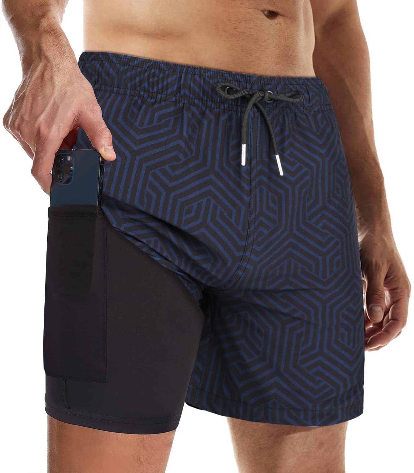 Suwangi Bañadores Hombre con Forro Compresión Pantalones Cortos de Natación Secado Rápido Shorts de Baño Bañadores de Surf