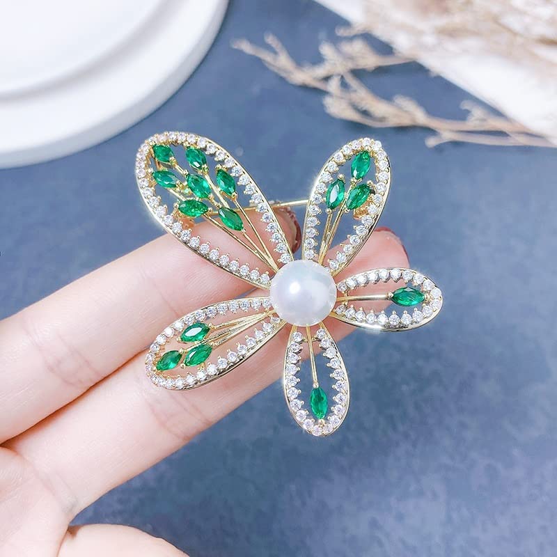 Broche délicate en zircone et perle style joaillerie fine - 4
