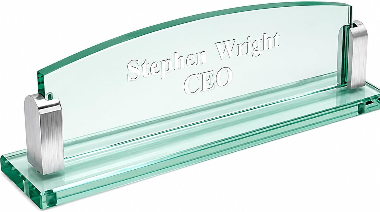 Personalized Glass Desktop Name Plate with Custom Engraving