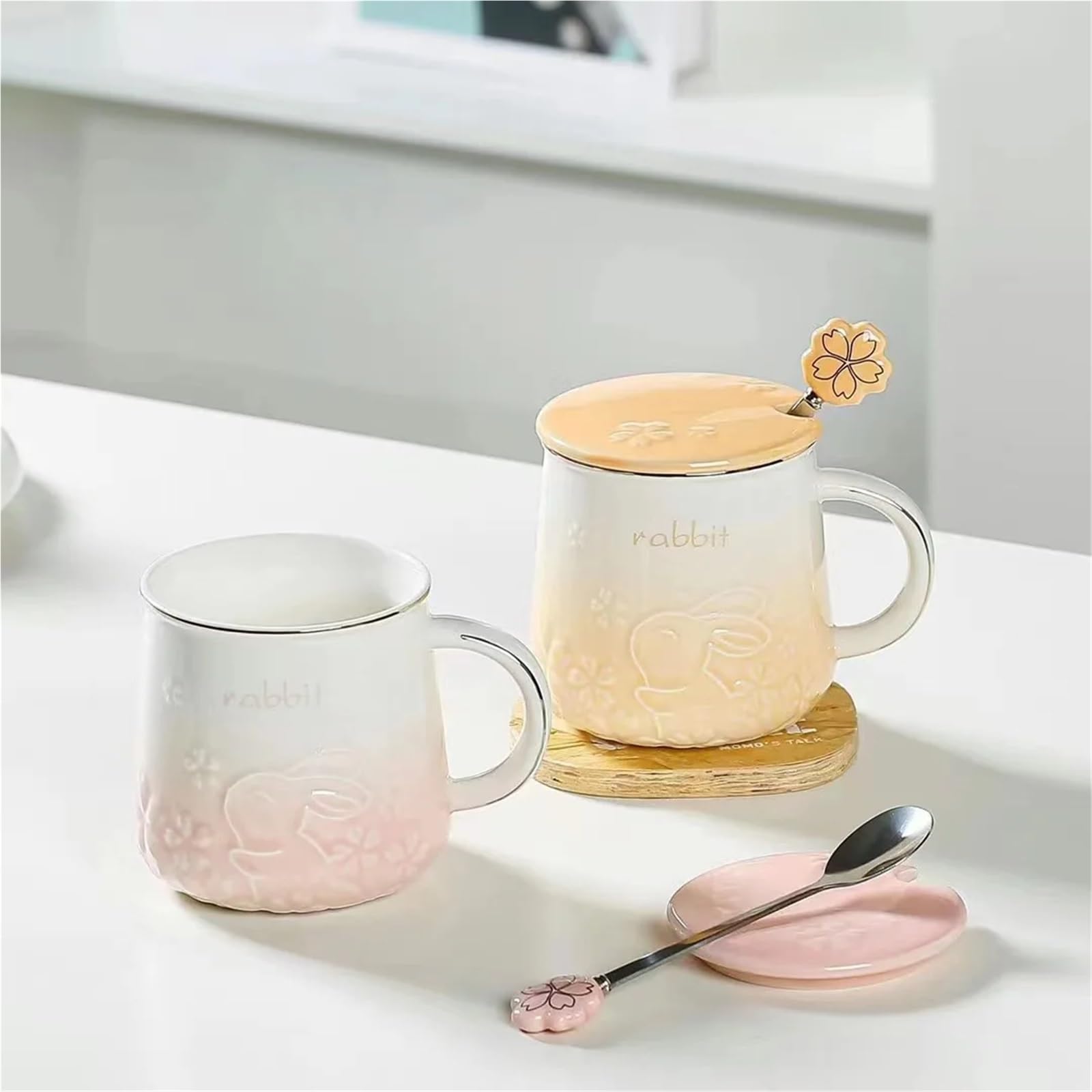 2 szt. Królik Sakura Wzór Ceramiczny Herbata Kawa Kubki Sok Śniadanie Kubki Proste Domowe Typ Ręczny