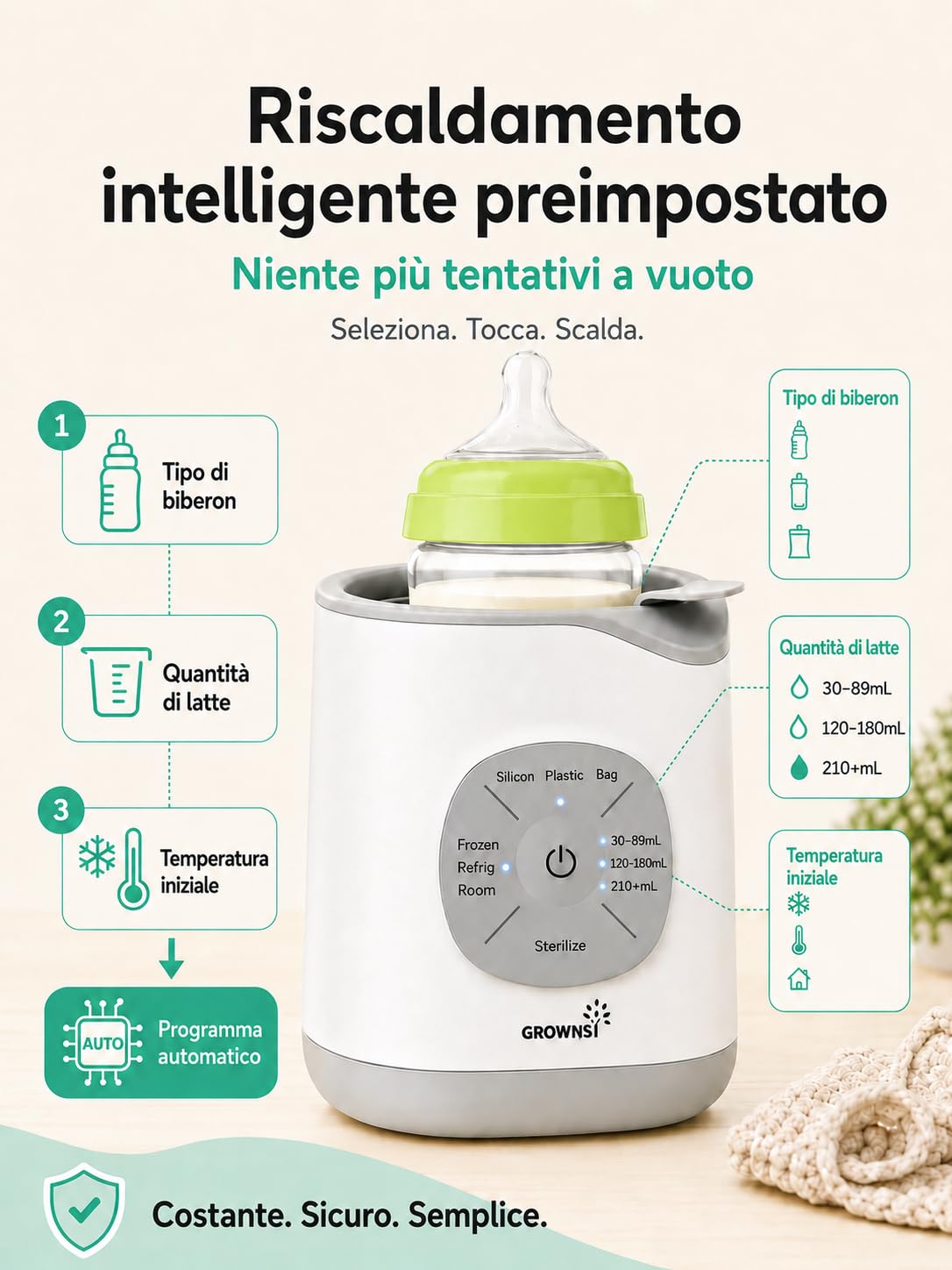 Scaldabiberon per bambini, riscaldamento rapido e caldo, sbrinamento, senza BPA, per bottiglie e alimenti per bambini 10 in 1, sterilizzatore per biberon controllo preciso della temperatura