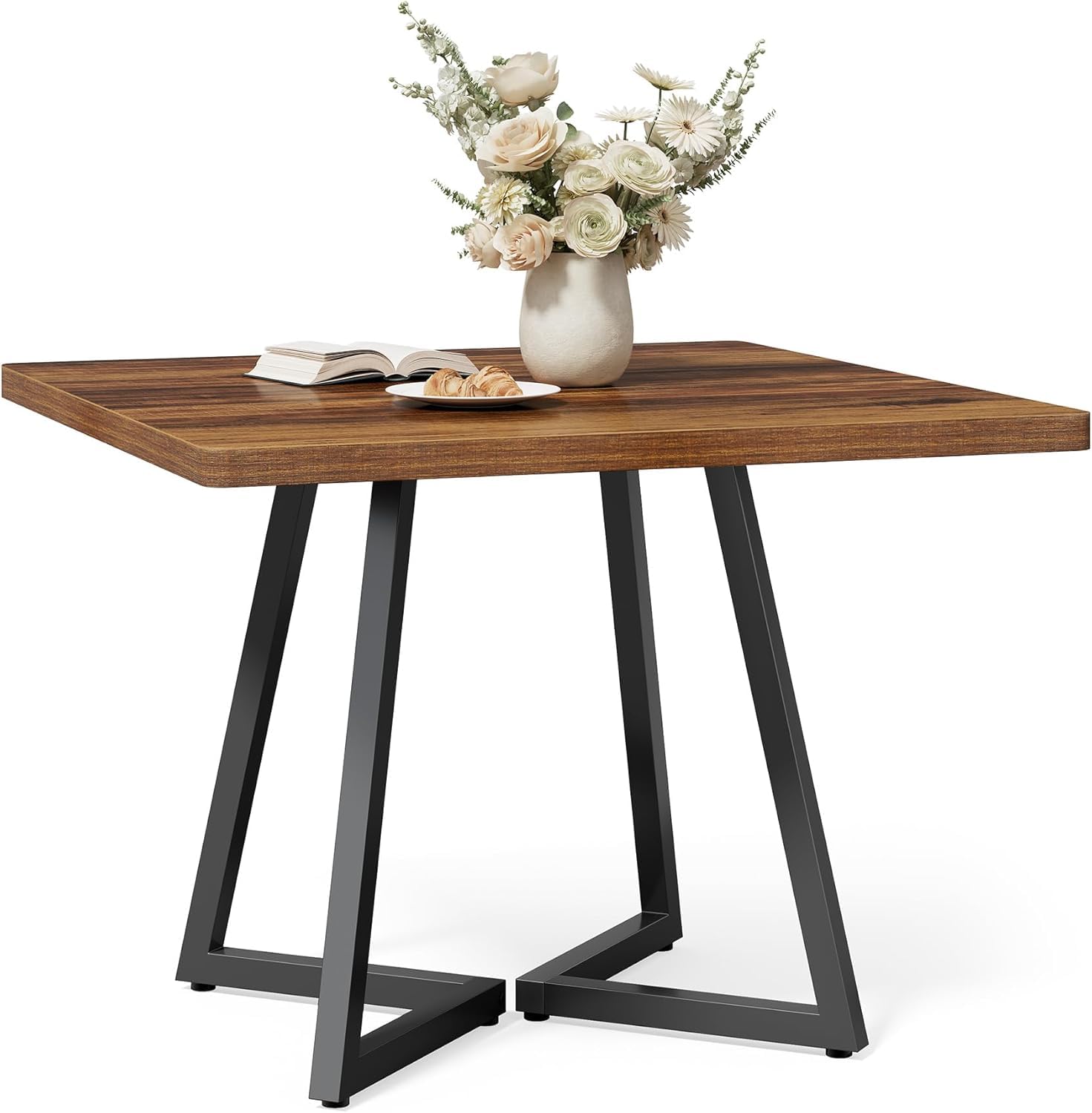 OGFC 46789 Compact 31.5 Inches Small Dining Table for 4, Square Dinner Table for Small Space, Dining Room Desk, Wooden Kitchen Table with Metal Legs, Modern Leisure Cafe-image-24