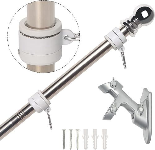 Vista 7 de NELXINJO Kit de asta de bandera de acero inoxidable de 5 pies con soporte para exterior de la casa Montaje al aire libre para bandera Negro