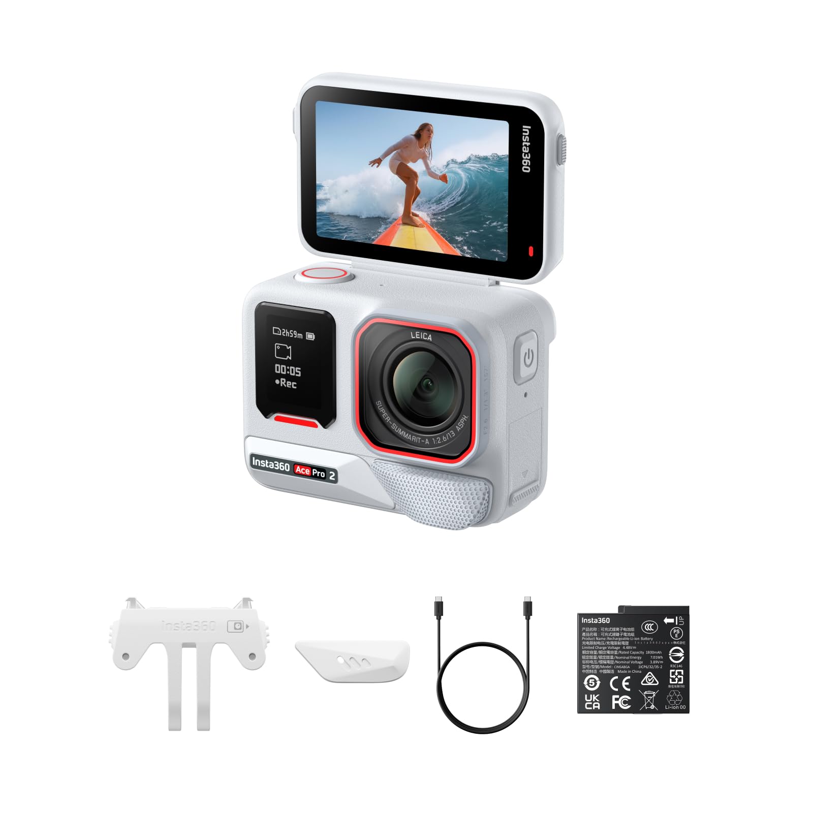 Insta360 Ace Pro 2 in Edizione Limitata Bianco Artico - Action Cam Impermeabile in 8K co-ingegnerizzata con Leica, sensore 1/1.3", doppio chip IA, superba in bassa luce, audio superiore