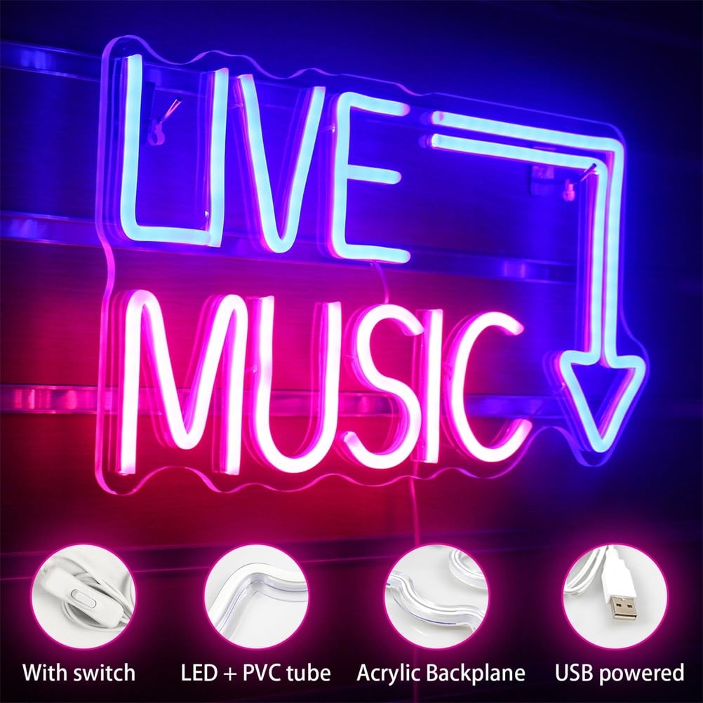 Insegna al Neon di Musica dal Vivo Barra della Musica Segno di Luce al Neon Festa in Musica LED Luce al Neon casa Camera Decorazione murale Negozio Decoro Festival Musicale luci al Neon,A