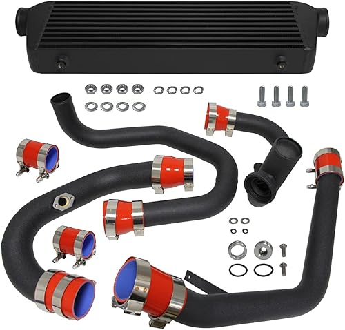 Kit de intercooler de montaje delantero para motores VW Jetta Golf GTI GLGLIGLS MK4 1.8T 1.8L 98-05 Motores FMIC Bolt (plisado negro-rojo)