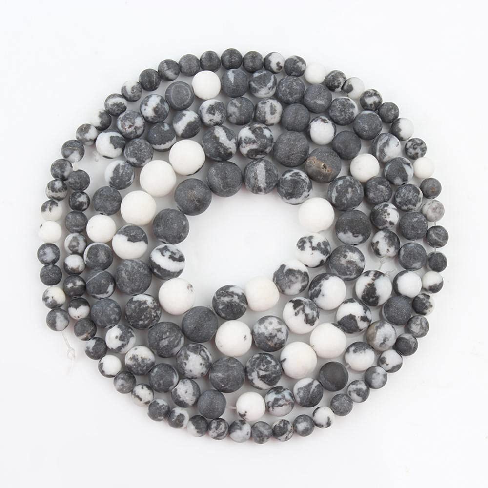 Natural Mineral Stones Mate Opaque Polish Zebra Pink Beads Jewelry DIY Bracelet Necklace Beading Spacer-Matte White Black_12mm 30pcs Beads