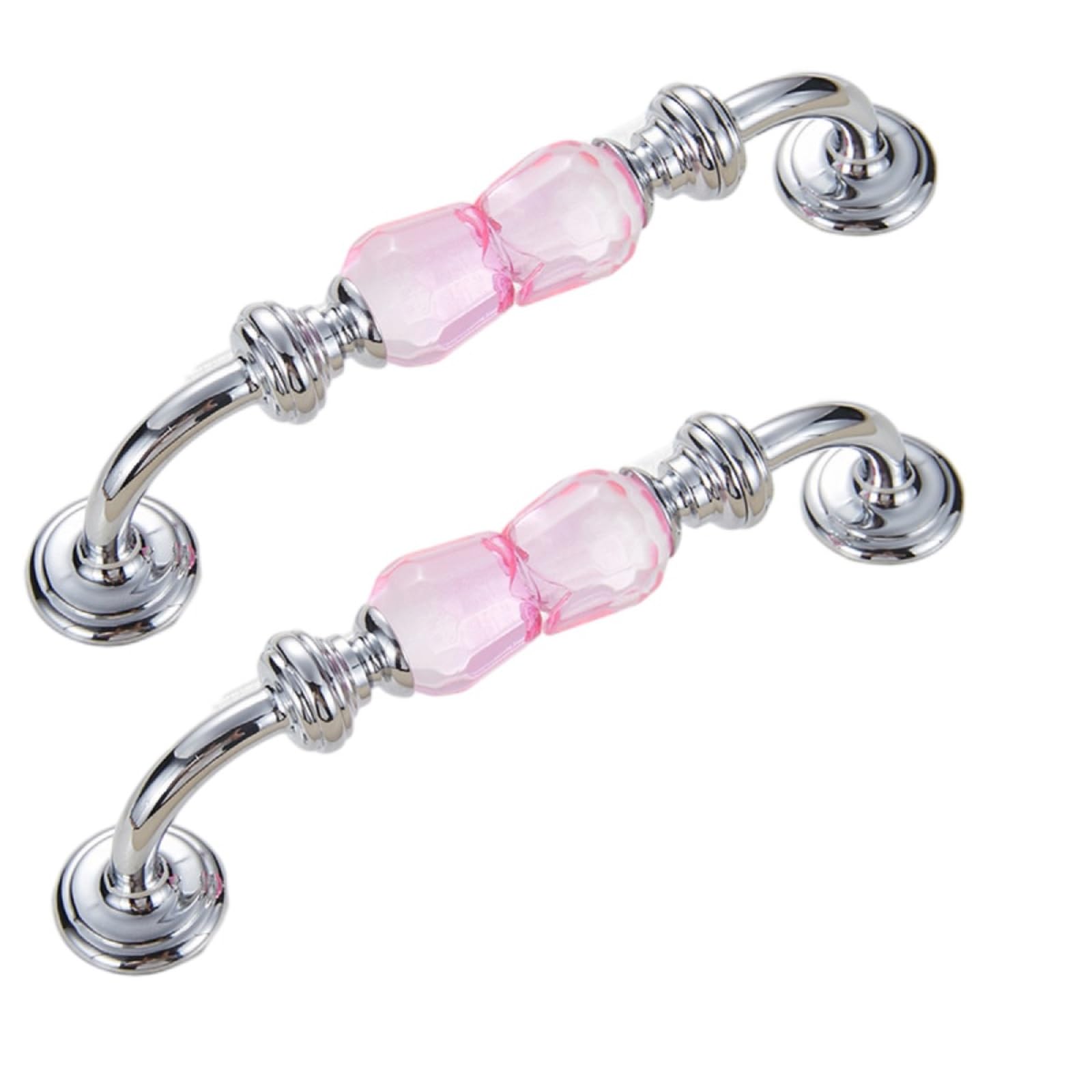 Kfgisd Bright Chrome Powder 2Pcs Bedroom Drawer Handles Single And Double Hole Multi-Color Glass Crystal Rose Knob Handle,Crystal Handles(,Double Hole)