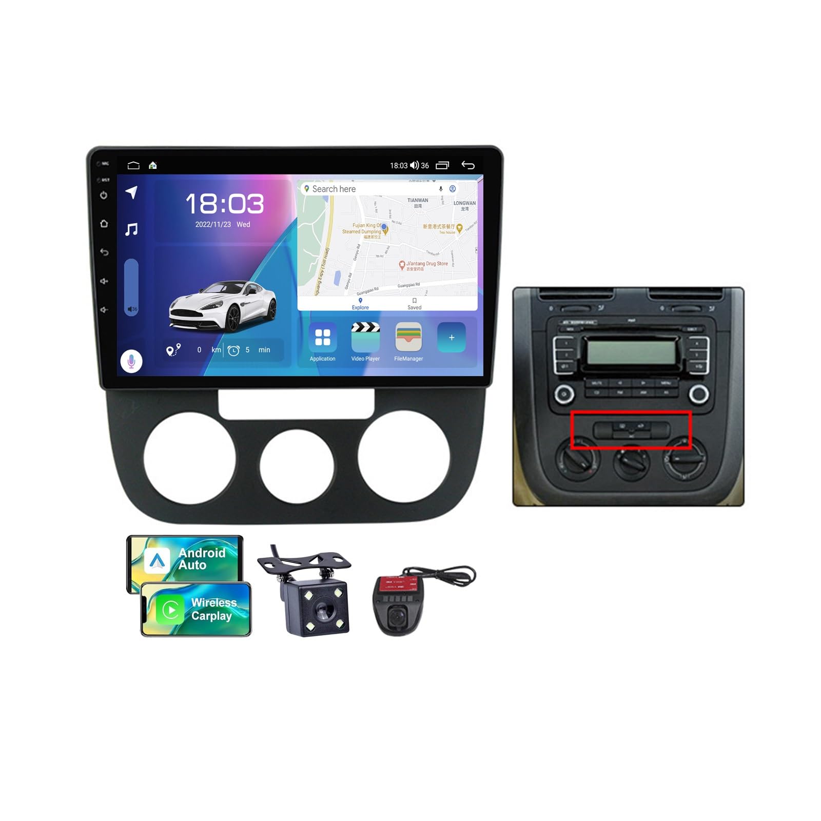 Radio GPS para Coche Android 13 de 10" para Volkswagen Jetta 5 (2005-2010): Pantalla táctil, CarPlay, Android Auto, Wi-Fi 4G, Bluetooth, Controles en el Volante, FM RDS, Dab+