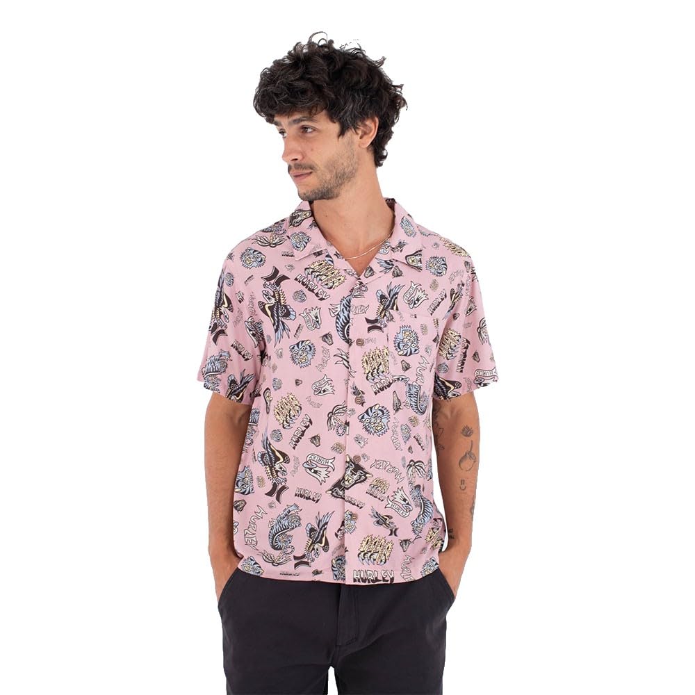 Hurley Mens Short-Sleeved Etam T-Shirt, Pink, L EU
