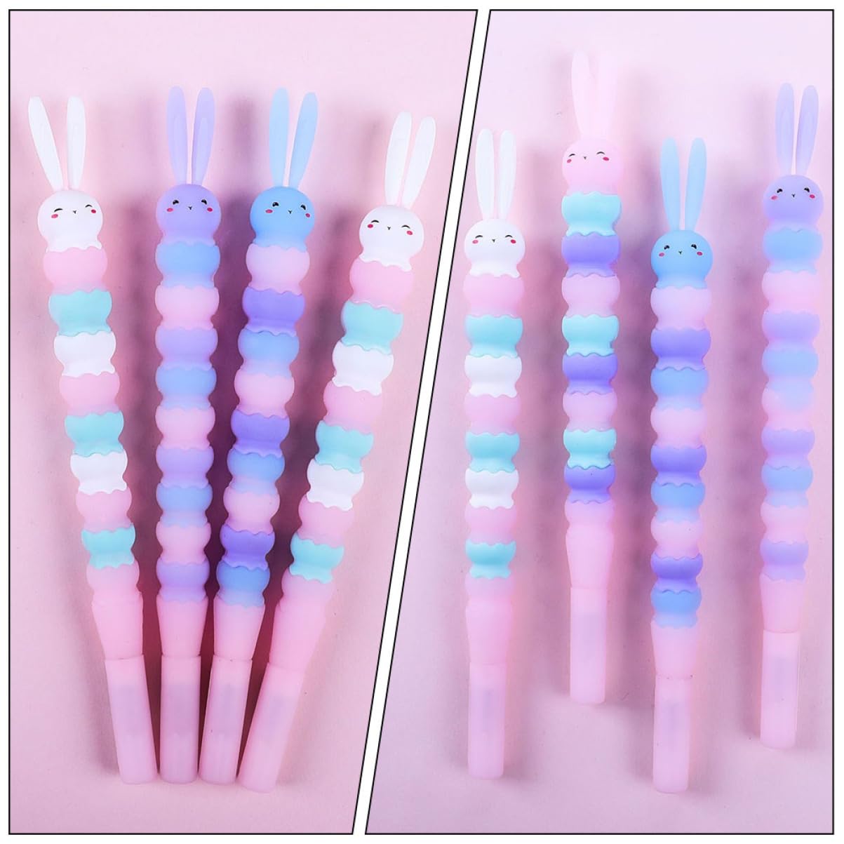 10 Penne Gel a Forma di Coniglio, Impugnatura Ergonomica in Silicone e Plastica, Scrittura Fluida per Studenti e Firma Colore Casuale
