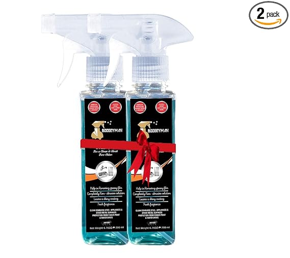 Boogeyman Stainless Steel Cleaner For Appliances, Bathroom Scales, Shower Enclosure Kitchen Faucet Stainless Steel, Spray Bottle 200ml (Pack of 2)