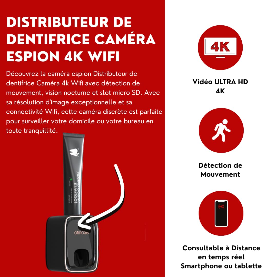 Générique Dozownik pasty do zębów Kamera szpiegowska 4k WiFi