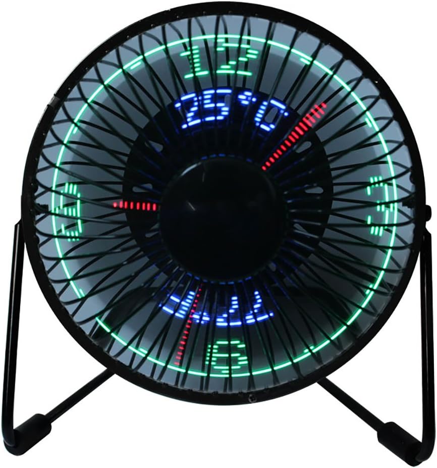 USB LED Fan, 6" Portable Fan 360° Rotation with Clock and Temperature Display, Metal Design, Black