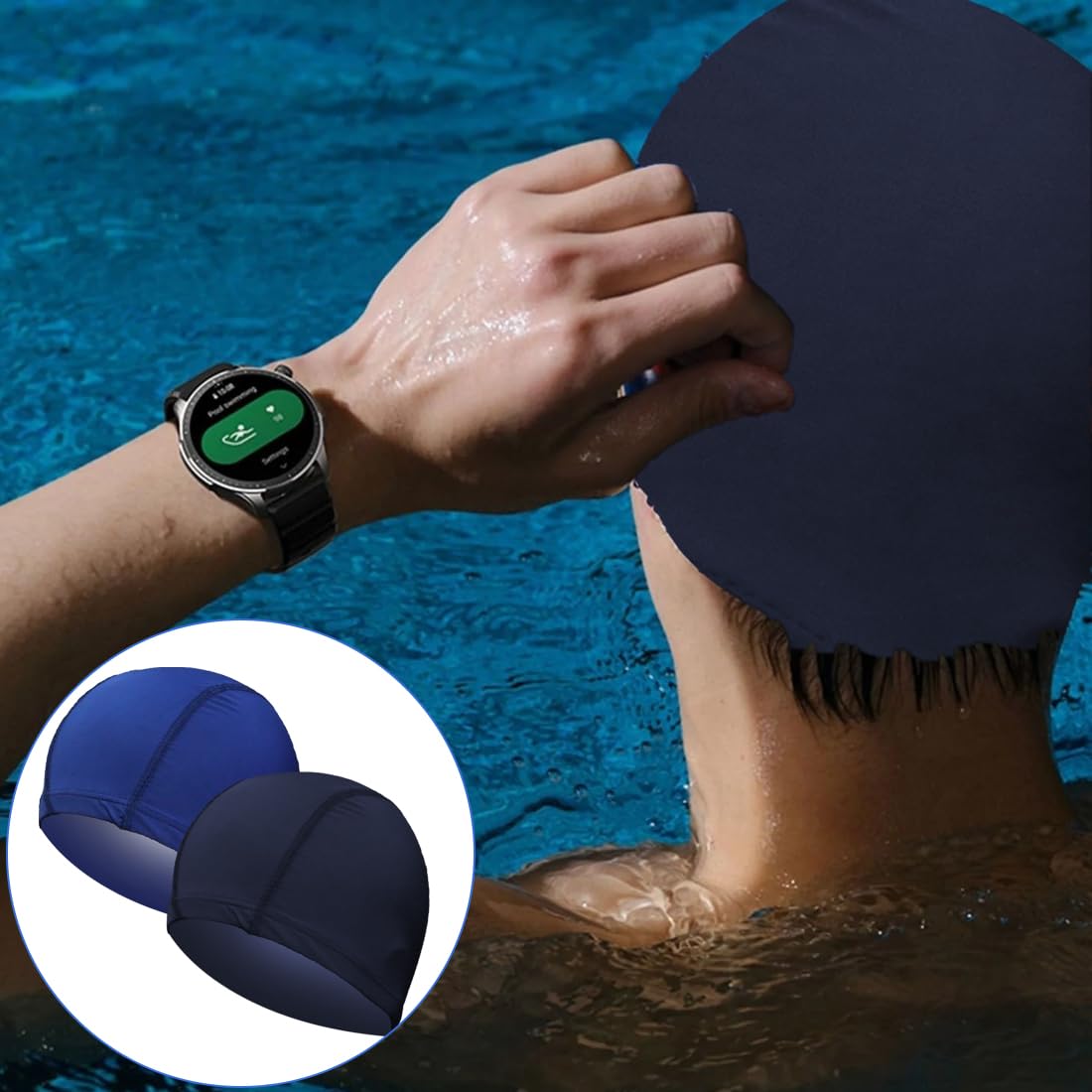 2 Pezzi Cuffie da Nuoto Cuffia Piscina per Uomo Donna in Tessuto Cuffia da Nuoto da Donna e Uomo Cuffia da Nuoto Elastica in Poliestere per Estate, Spiaggia, Atleti, Sport Acquatici