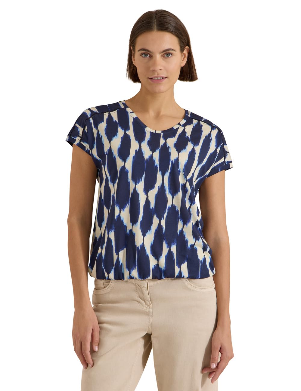 Cecil T-Shirt with V-Neck and Lace Detail Urban Dark Blue XXL