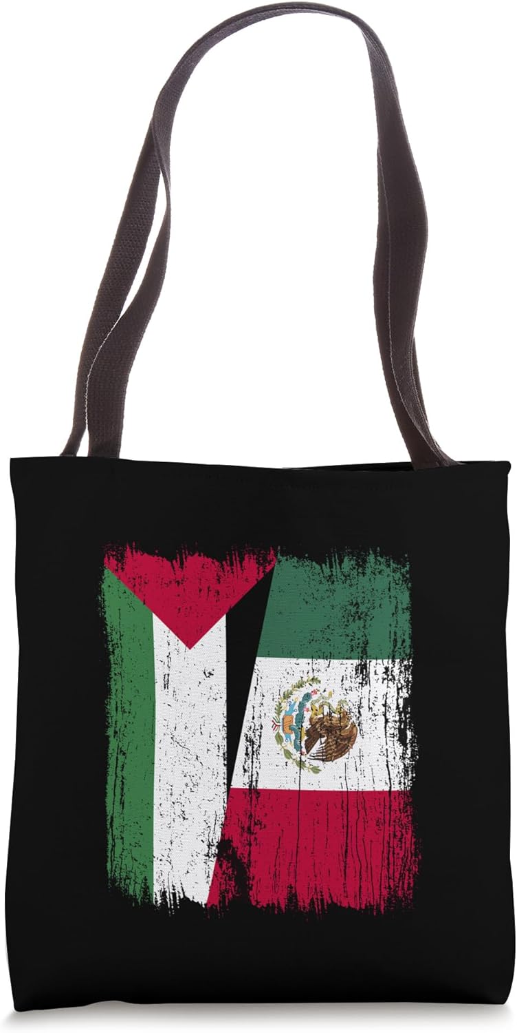 Palestine Mexico Half Flag Palestinian Mexican Heritage Tote Bag