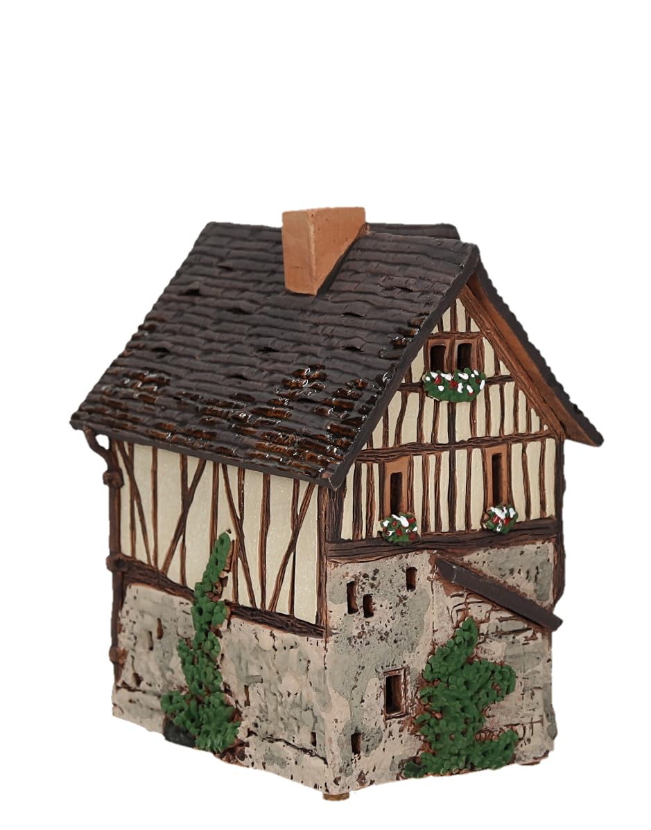 Ceramiczny domek świetlny, rękodzieło, artystyczna miniatura, historyczny stary dom w Lisieux, Francja, C342AR