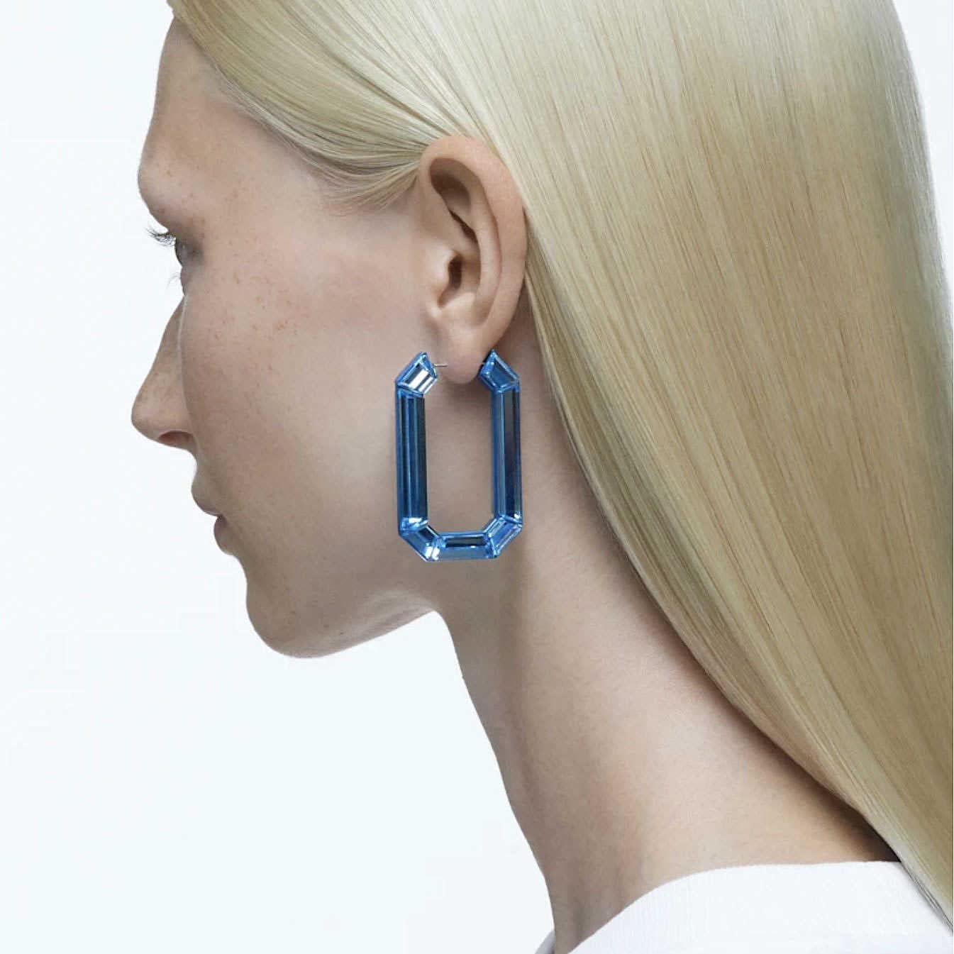 SWAROVSKI Lucent hoop earrings, Blue, Rhodium Finish
