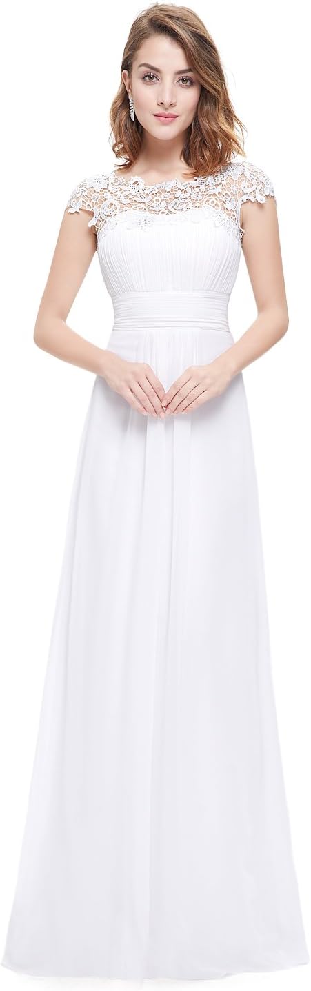 Ever-PrettyWomen's Cap Sleeve Ruched Lace Round Neck Chiffon Formal Evening Gowns 09993-US