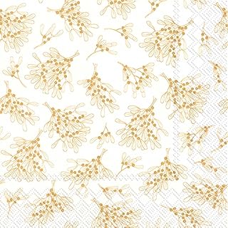 Boston International IHR 3-Ply Paper Napkins, 20-Count Lunch Size, Mistletoe Allover Gold