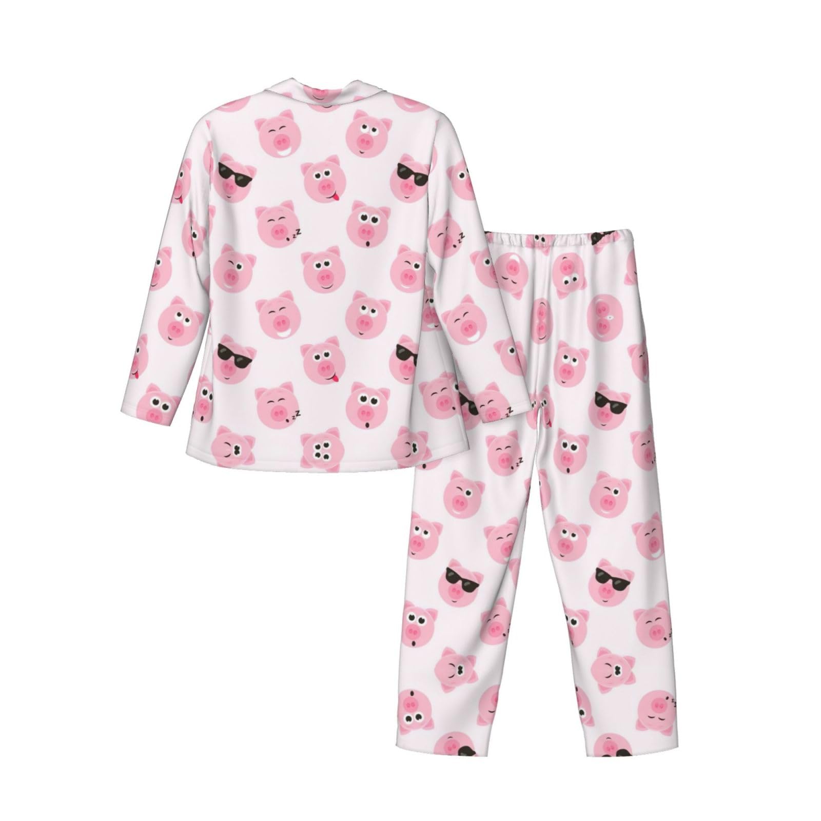 Conjunto de pijama divertido con estampado de cara de cerdo rosa para hombre, pijama suave de manga larga con botones y bolsillos