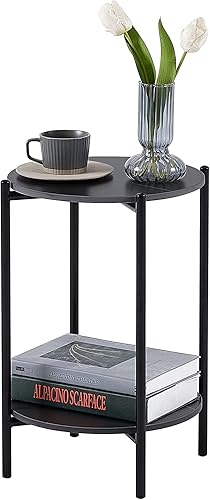 Miniatura 8 de IANIYA Mesa auxiliar mesa auxiliar pequeña mesa de noche con mesa de pizarra, muebles de sala de estar (2 tapas de pizarra negra, patas negras)