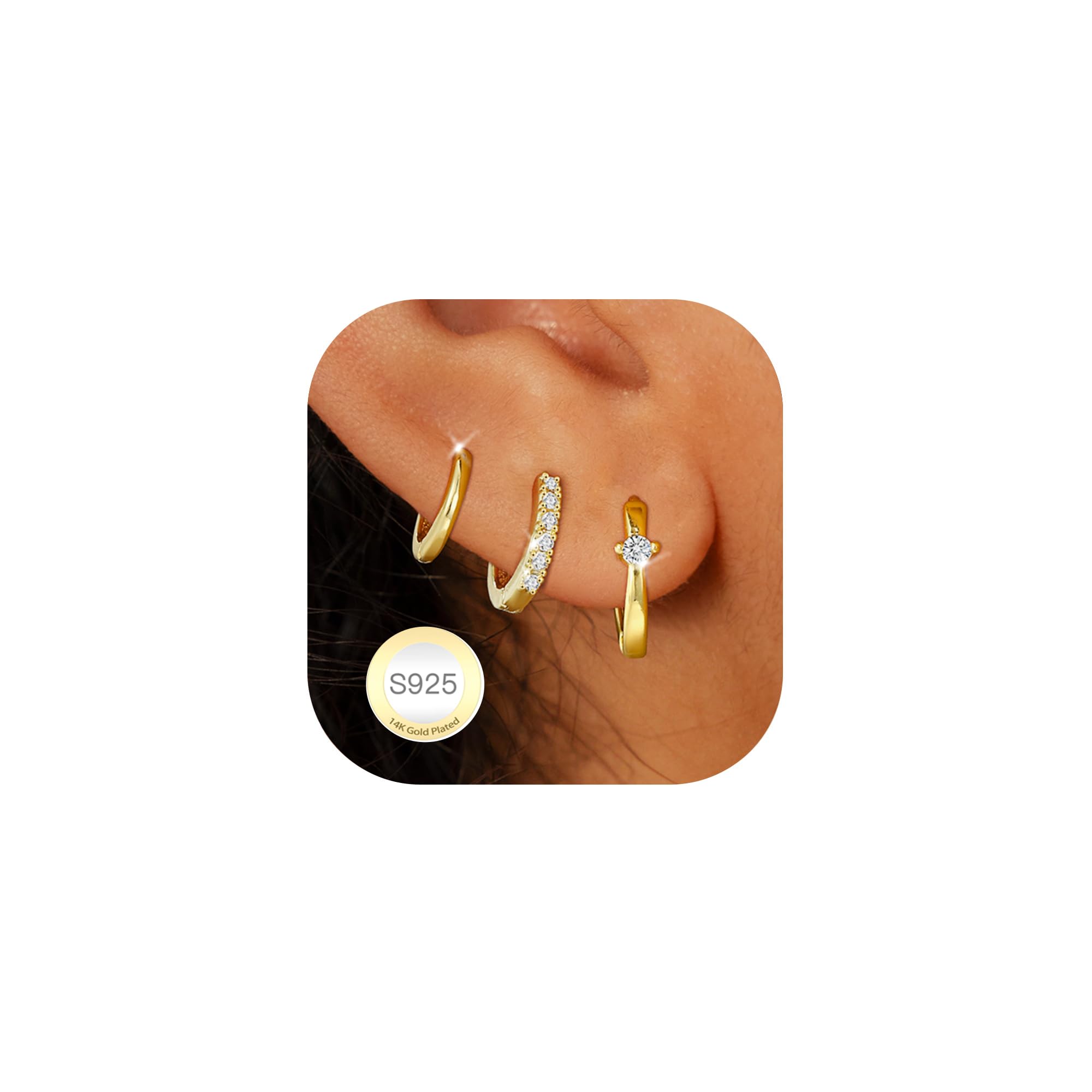 AVOTTO 3 Paar Gold Ohrringe Set: Hypoallergen Gold Ohrrings Damen Ohrringe Gold Creolen für Damen Schmuckgeschenke