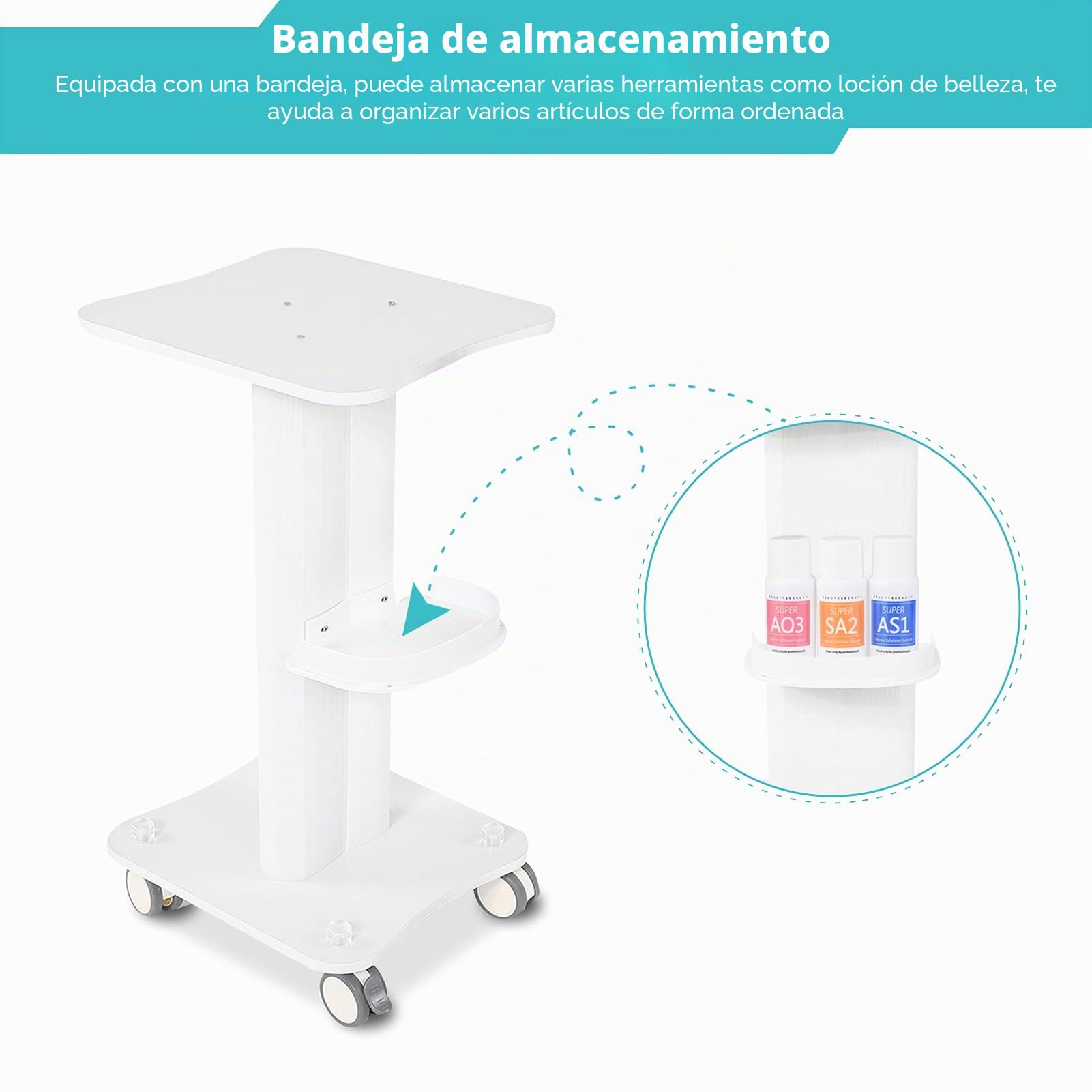 Carro de belleza, carro de salón con compartimento de almacenamiento, portátil de peluquería para tablet de Instituto de Ruleta, carrito de la cómoda rodante con bandeja, para SPA Maquillaje