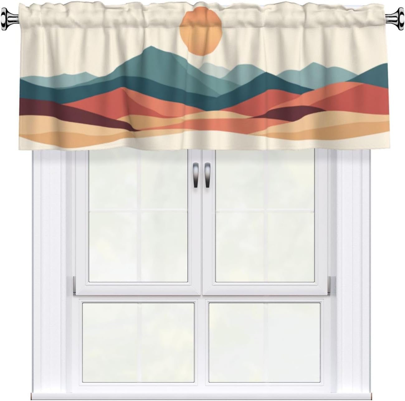2 Pack Boho Sun Mountain Valance for Windows Curtain Valance for Kitchen Bathroom Bedroom Living Room Window Treatment Decor Curtains Rod Pocket 54x18 Inch