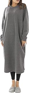 [アウニイ] ルームウェア パジャマ レディース 秋 冬 裏起毛 ラウンドネック ワンピース ミディアム 丈 定番 カジュアル 部屋着