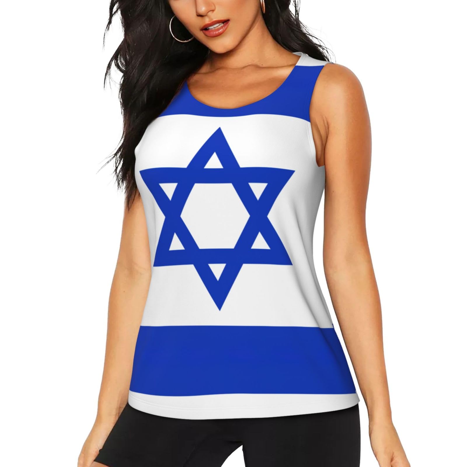 Bgshjvf Women's Black Israeli Flag Print Tank Top For ,Yoga Tops,Running Tank Tops,For Fitness And Outdoor Activities, S
