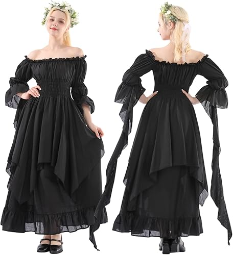 Miniatura 48 de NSPSTT Vestido victoriano, disfraz renacentista para mujer, vestido de bruja gótico, vestido de boda medieval