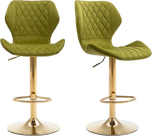 CIMOTA Juego de 2 taburetes de bar giratorios ajustables y modernos, color dorado, para isla de cocina, taburetes de bar altos de terciopelo con