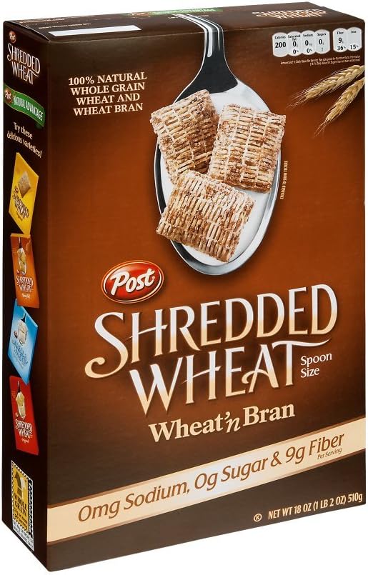 Post Shredded Wheat and Bran Cereal 18 oz (Pack of 10)