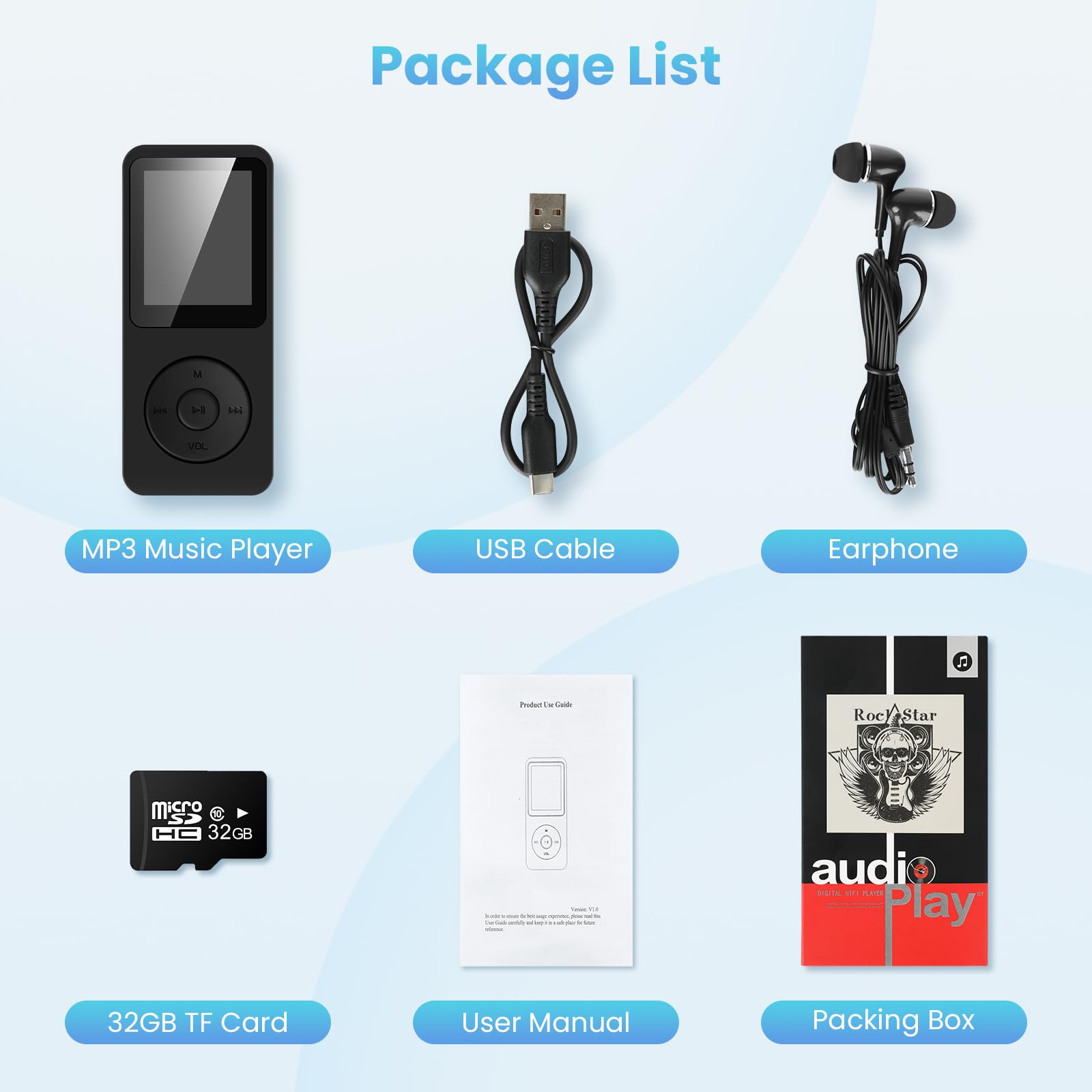 Lettore MP3 Classico 32 GB - Bluetooth 5.3 Schermo da 1,8 Pollici sportivo con cuffie Design Compatto e Portatile, Riproduzione Musicale HiFi Senza Perdite, Espandibile Fino a 128 GB con Scheda TF