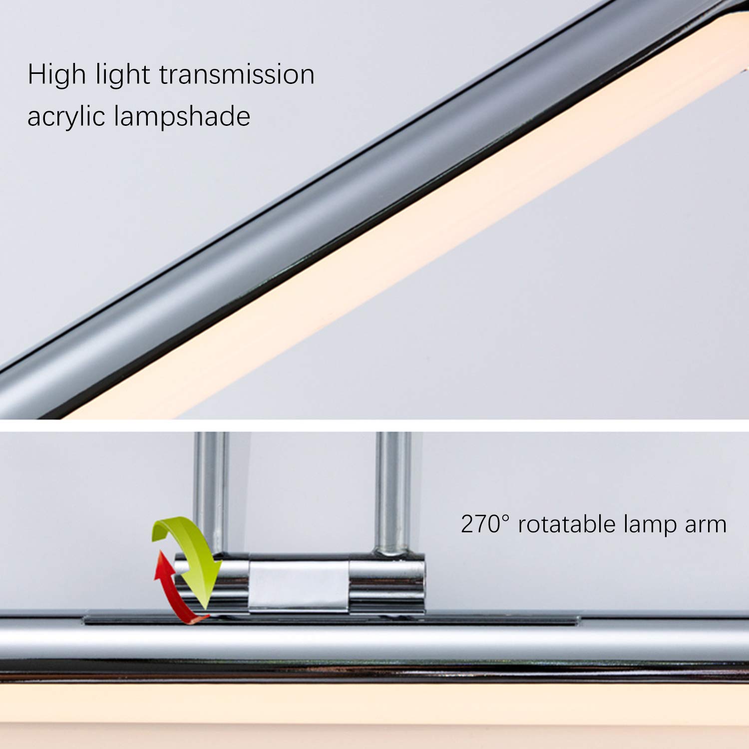 ACMHNC LED Badezimmer Spiegelleuchte Mit Schalter, Modern Chrom Spiegellampe Bad Spiegel Beleuchtung, 4000K Badlampe Schminktisch Schminklicht 240 ° Drehbar IP44 Wandlampe Badezimmerlampe,42cm/8w