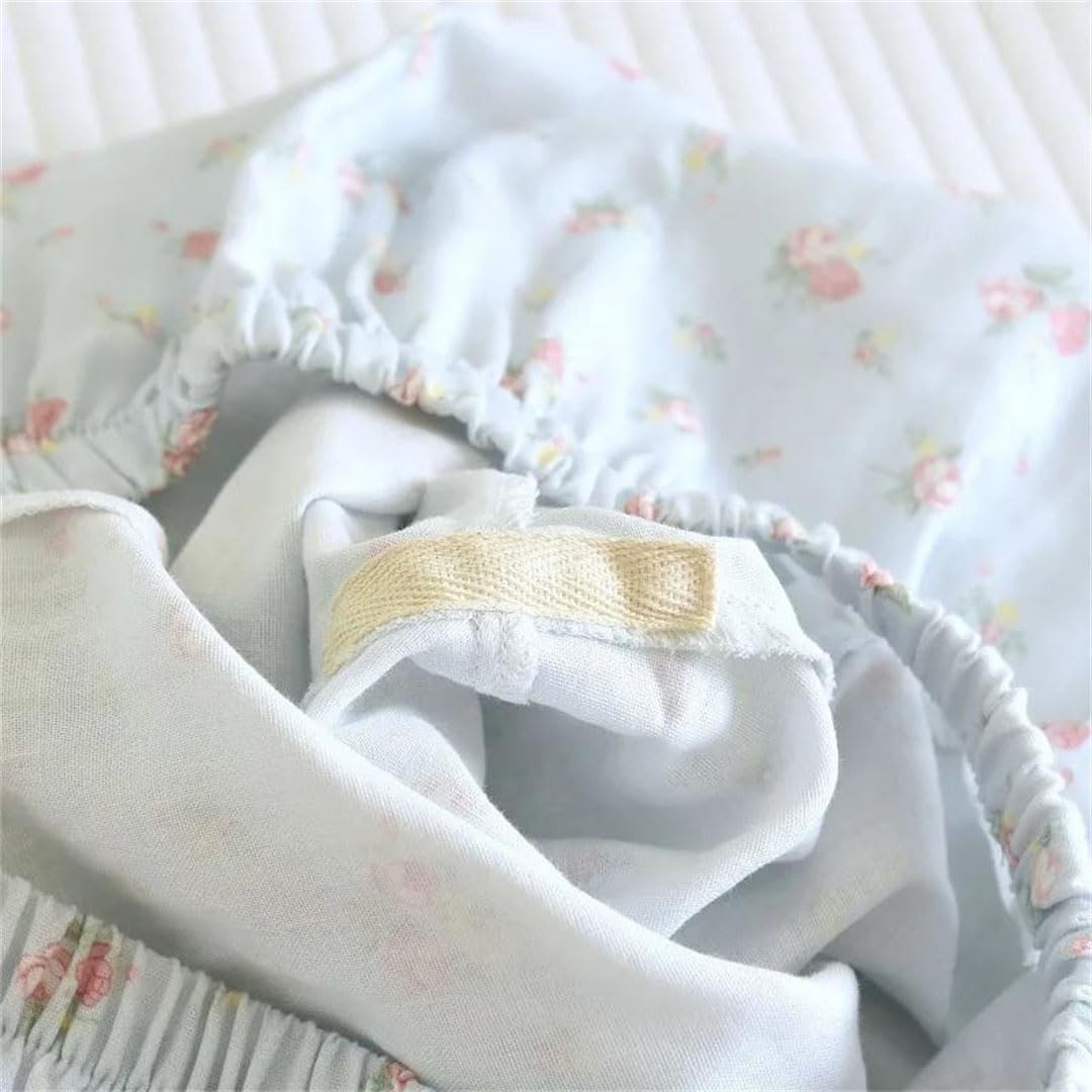 Conjunto de pijama de gasa de algodón para mujer, con encaje floral, manga larga, pantalones de dormir