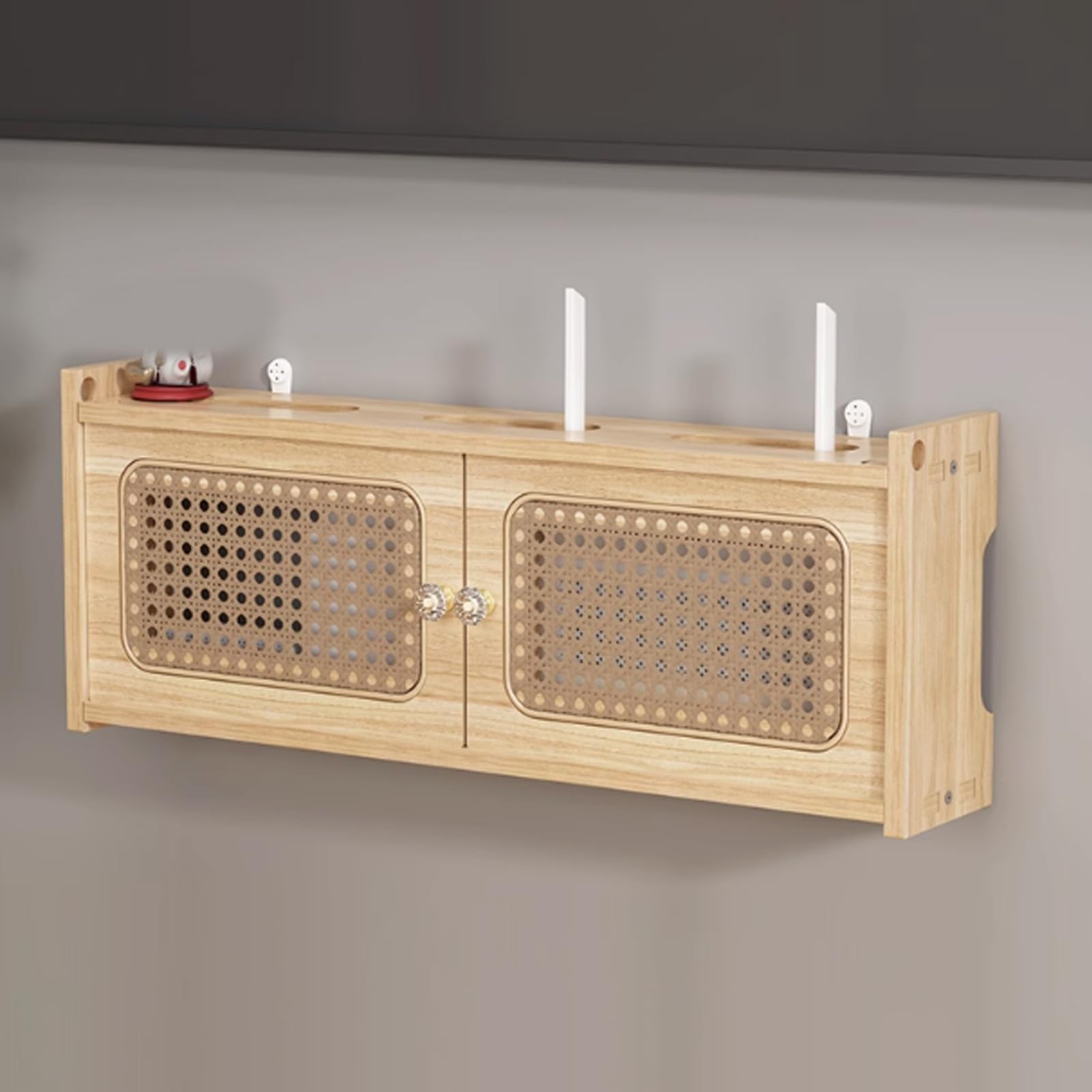 Scatola portaoggetti da parete in legno per router WiFi, elegante nascondiglio per modem, copertura invisibile per casa e ufficio, in legno naturale, 60 cm / 23.6in
