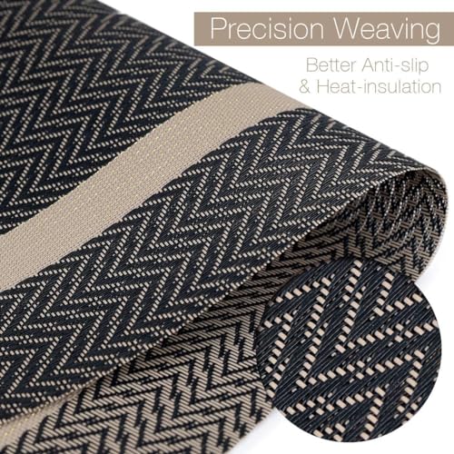 Image of Dining Table Placemats & Runner Set - Heat Resistant, Washable & Stain Resistant Woven Vinyl Mats | Table Runner & 6 Placemats Set for Stylish Dining (45x30 cm Placemats, 180x30 cm Runner)