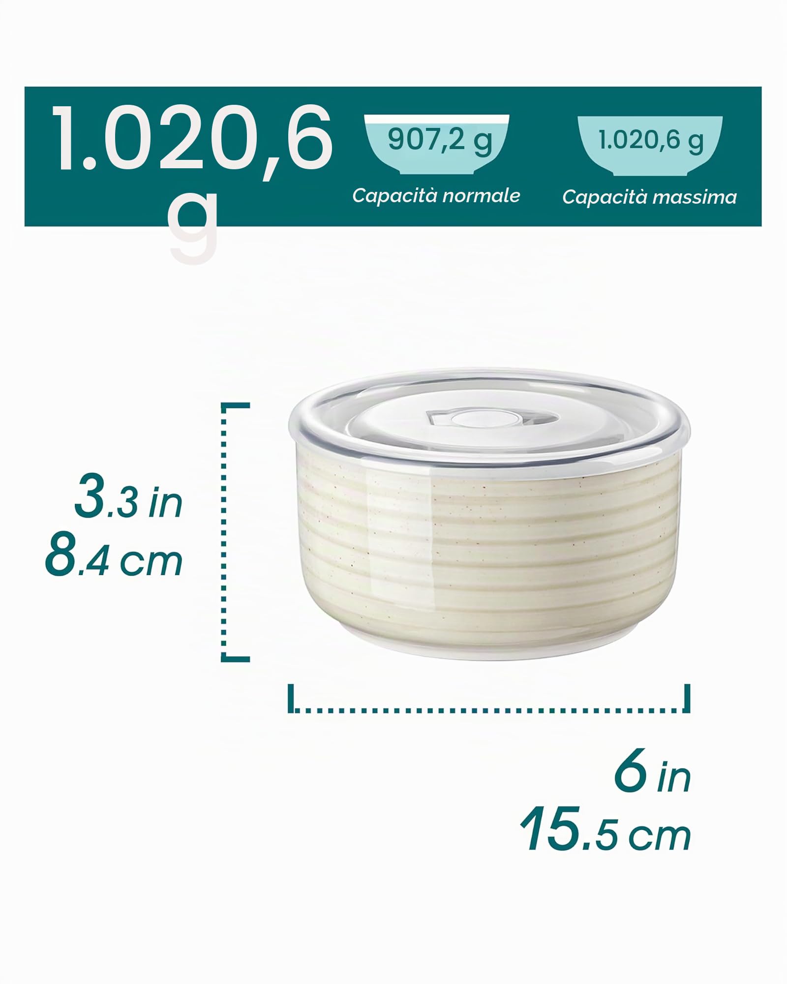 vancasso Serie BONBON Set di 4 Ciotole con Coperchio - 1080ml - Insalatiere in Porcellana, Ciotole per Cereali con Coperchi Ermetico, Microonde e Lavastoviglie, Dipinto a Mano, Beige